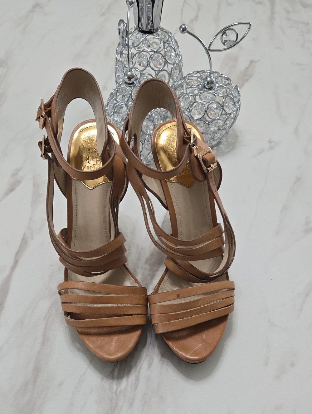 Vince Camuto Tan Multi-Strap Stiletto Sandals